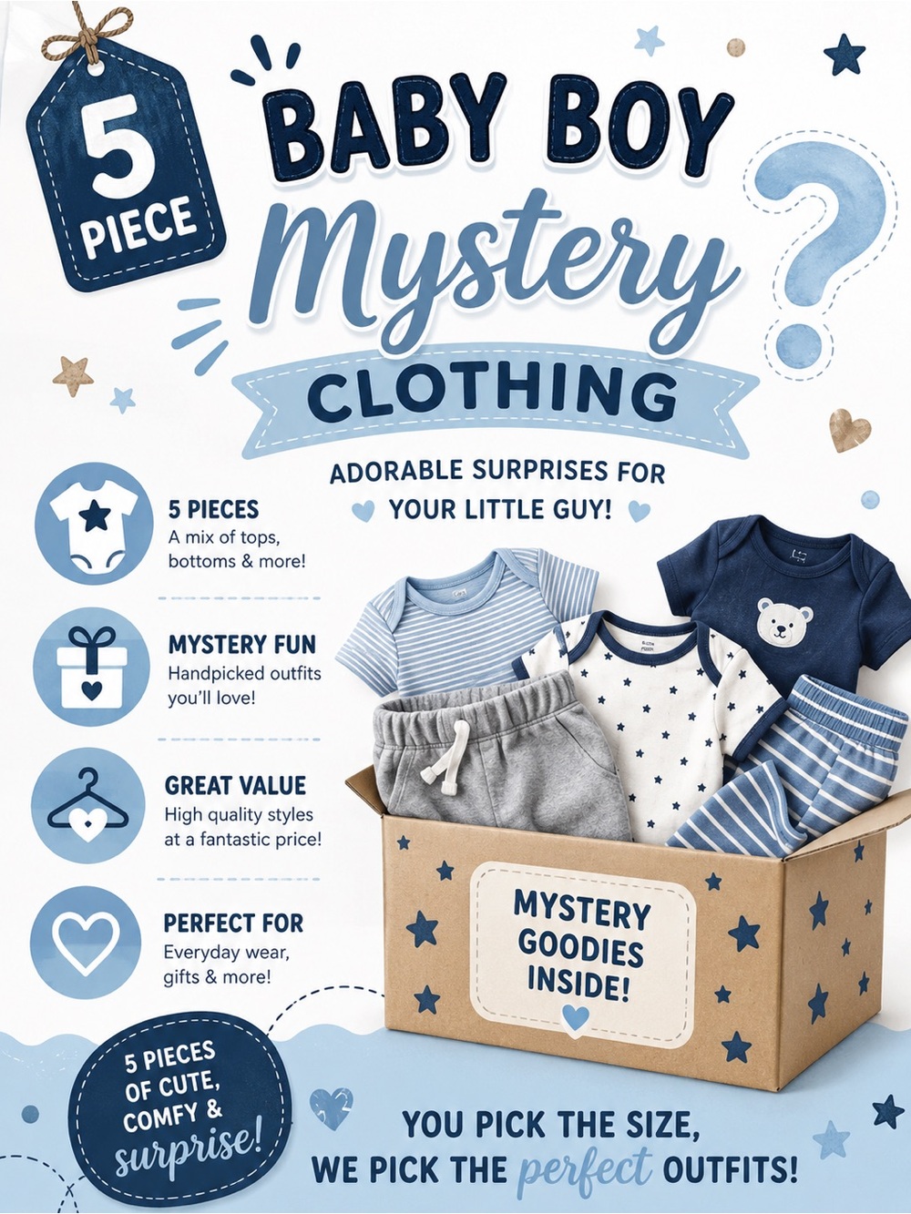 Baby Boy Mystery Clothing 5-Piece Set - Blue & Gray